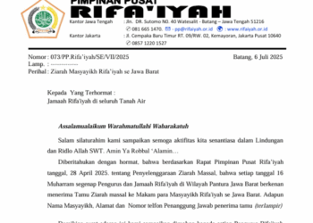 Pimpinan Pusat Rifa’iyah Terbitkan Pengumuman Resmi Pelaksanaan Ziarah 16 Muharram Rifa’iyah se Jawa Barat
