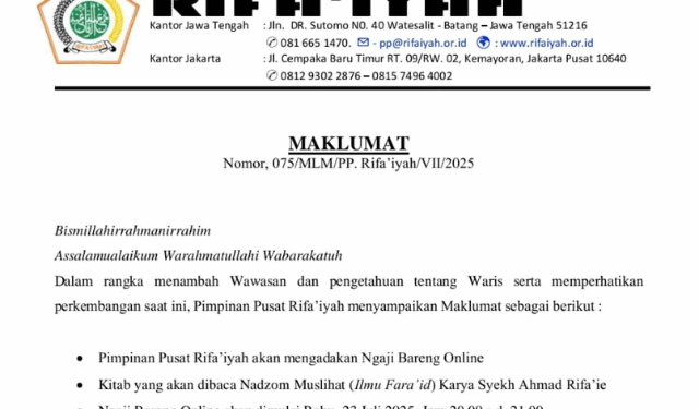 Maklumat Pimpinan Pusat Rifaiyah