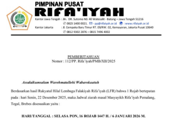 Pimpinan Pusat Rifa’iyah Resmi Umumkan Penyesuaian Jadwal Ziarah Masal Masyayikh Wilayah Pemalang, Tegal, dan Brebes